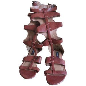 DSW*Heartsoul Cognac Brown Mod Rust High Open Toe Gladiator Zip Back Boots